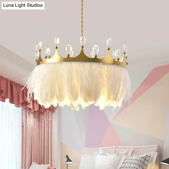 Modern Gold Pendant Light With Crystal And Feather Accents