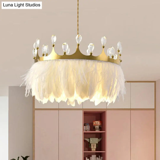 Modern Gold Pendant Light With Crystal And Feather Accents