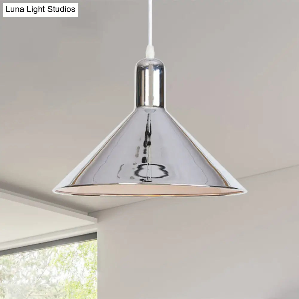 Electroplated Conical Pendant Light - Modern Single Fixture With Metal Shade Chrome