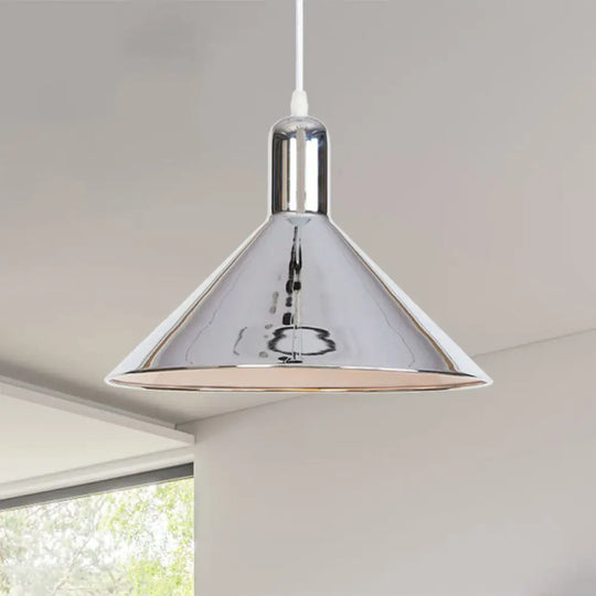 Modern Single Light Conical Pendant With Electroplated Metal Shade Chrome