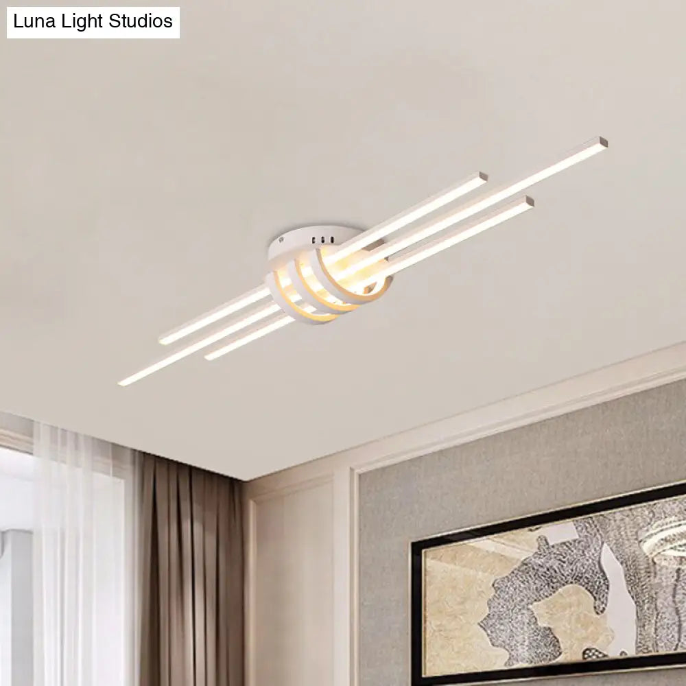 Modern Slim Linear Flush Light Fixture - White/Black Led Acrylic Ceiling Lamp
