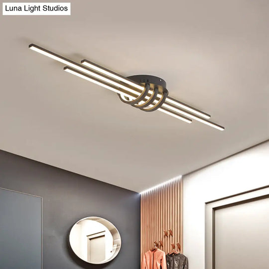 Modern Slim Linear Flush Light Fixture - White/Black Led Acrylic Ceiling Lamp Black