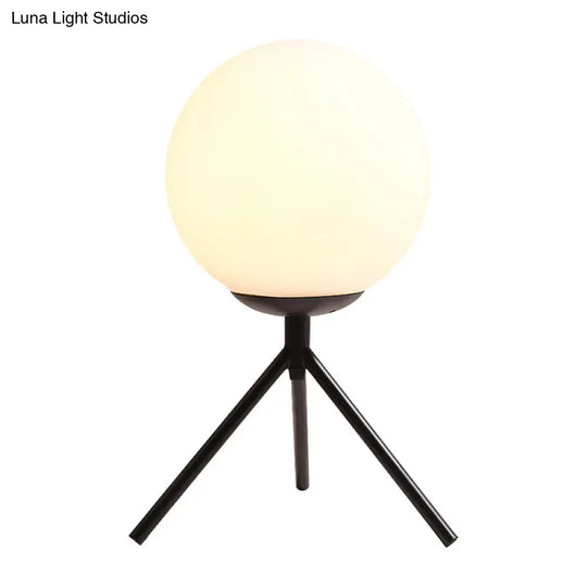 Modern Small Black Sphere Table Lamp With Opal Glass Shade