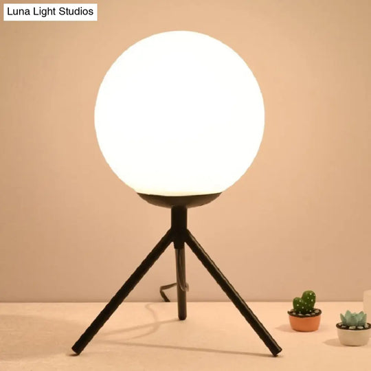 Modern Small Black Sphere Table Lamp With Opal Glass Shade