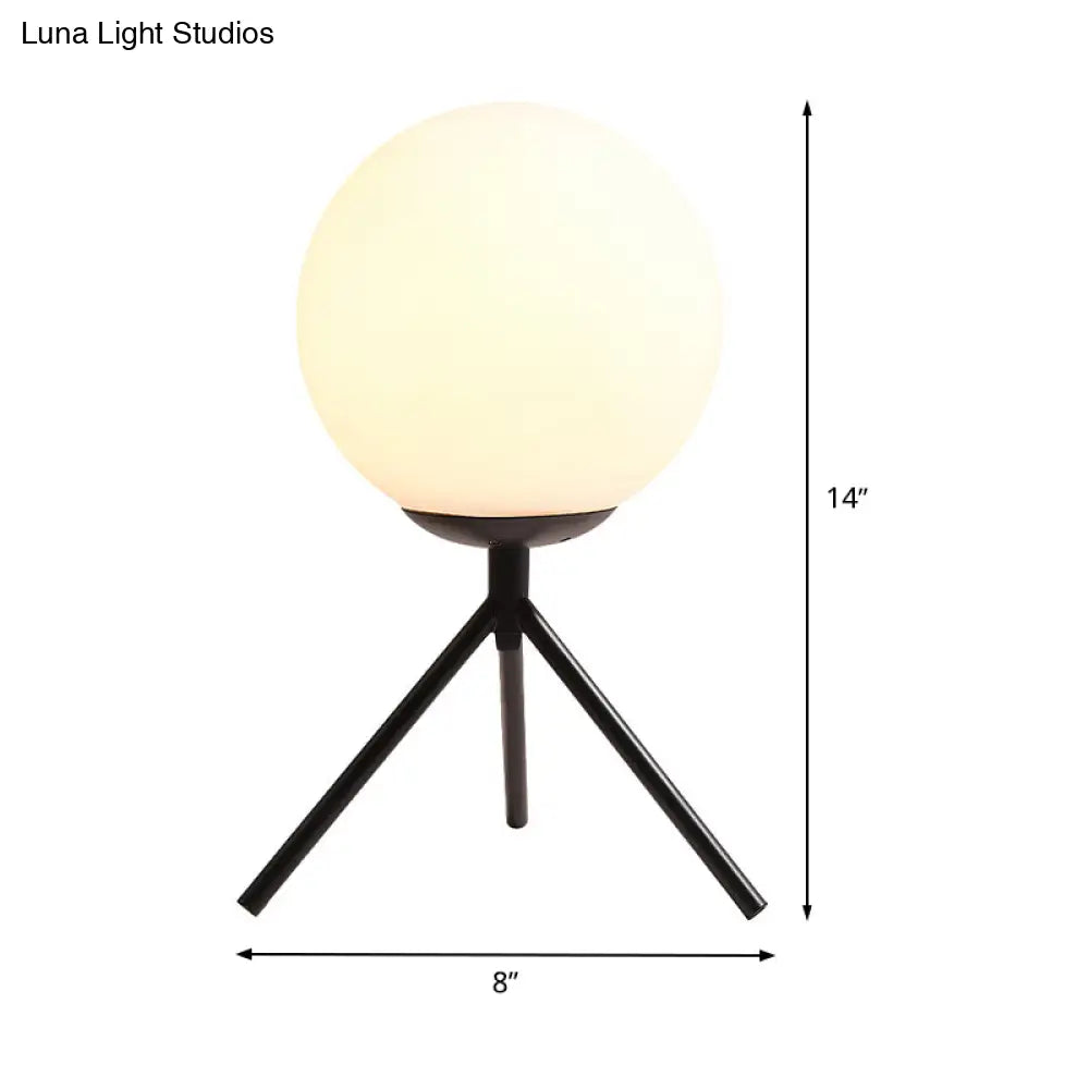 Modern Small Black Sphere Table Lamp With Opal Glass Shade