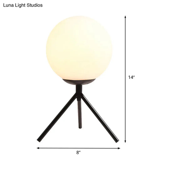 Modern Small Black Sphere Table Lamp With Opal Glass Shade