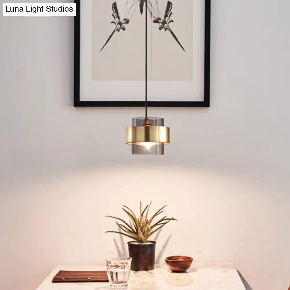 Modern Smoke Glass Pendant Lamp With Metal Ring - Sleek And Minimalist Design