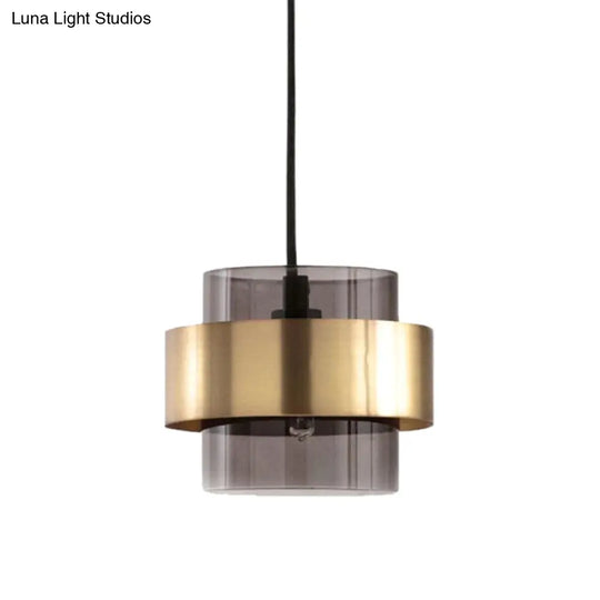 Modern Smoke Glass Pendant Lamp With Metal Ring - Sleek And Minimalist Design Gold