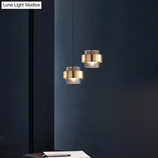 Modern Smoke Glass Pendant Lamp With Metal Ring - Sleek And Minimalist Design