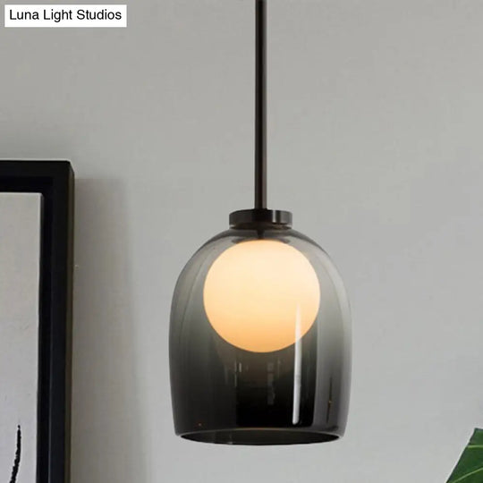 Modern Smoke Gray/Clear Glass Bell Pendant Light - 1-Light Dining Room Hanging Lamp Kit