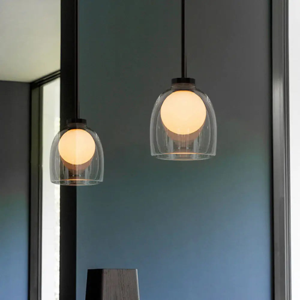 Modern Smoke Gray/Clear Glass Bell Pendant Light - Stylish 1-Light Dining Room Hanging Lamp Kit