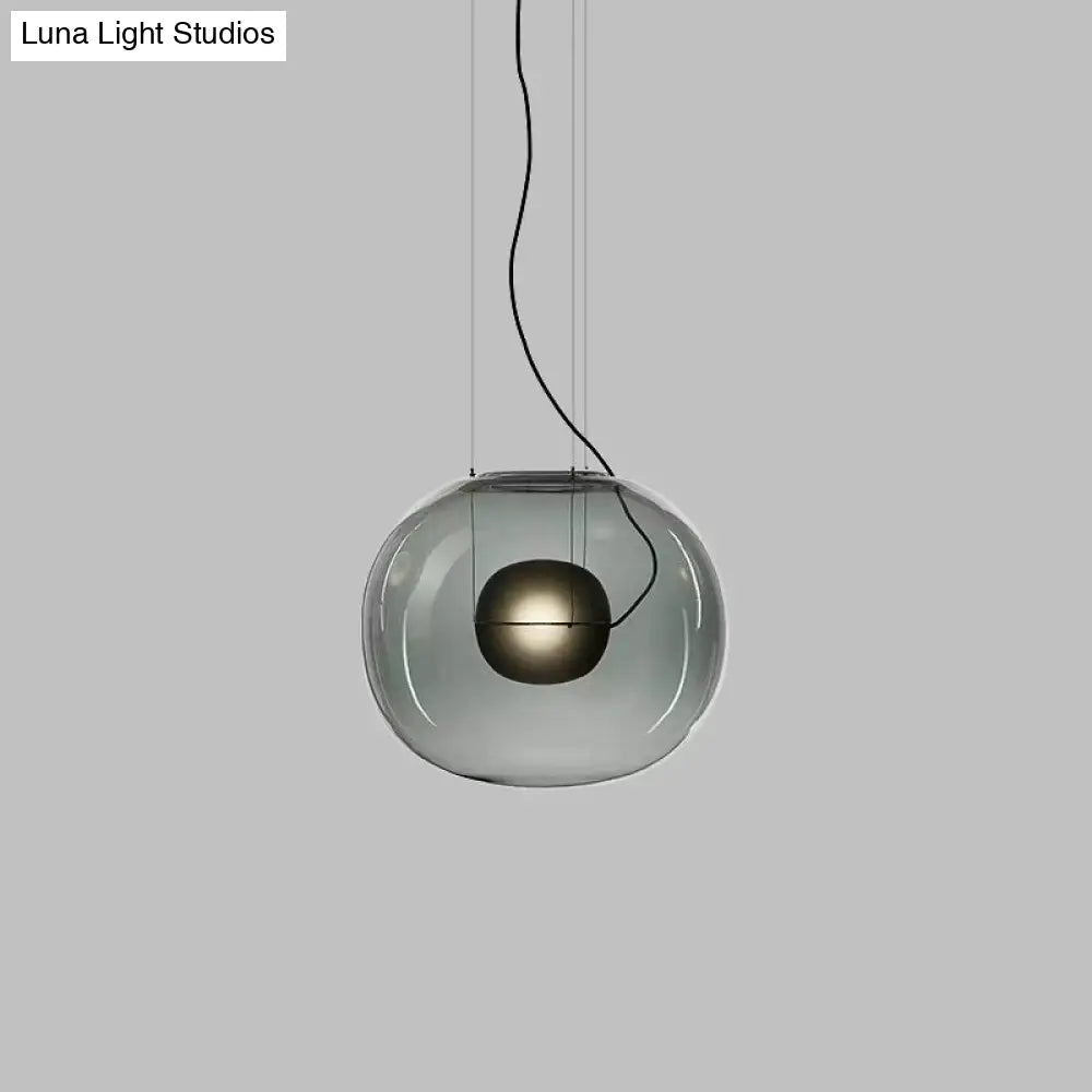 Modern Smoke Gray/Clear Glass Globe Pendant Light Fixture For Dining Room