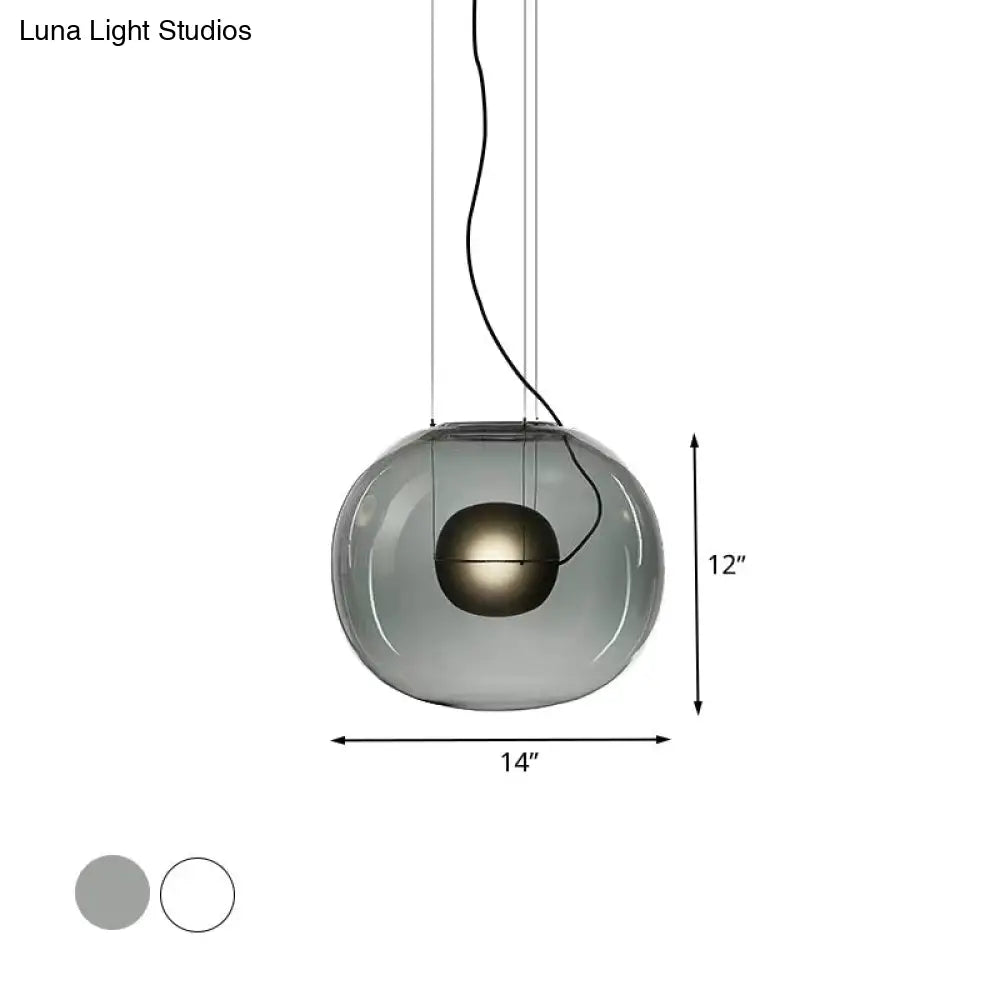 Modern Smoke Gray/Clear Glass Globe Pendant Light Fixture For Dining Room - 1 Head Kit