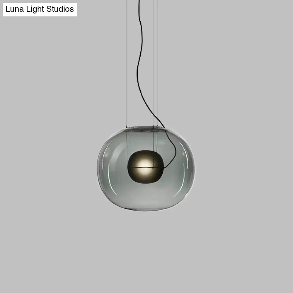 Modern Smoke Gray/Clear Glass Globe Pendant Light Fixture For Dining Room - 1 Head Kit