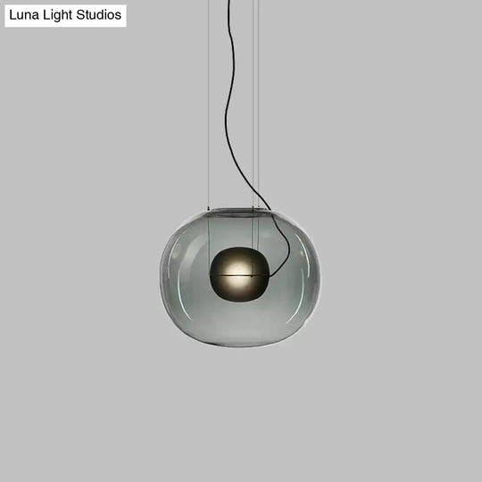 Modern Smoke Gray/Clear Glass Globe Pendant Light Fixture For Dining Room - 1 Head Kit