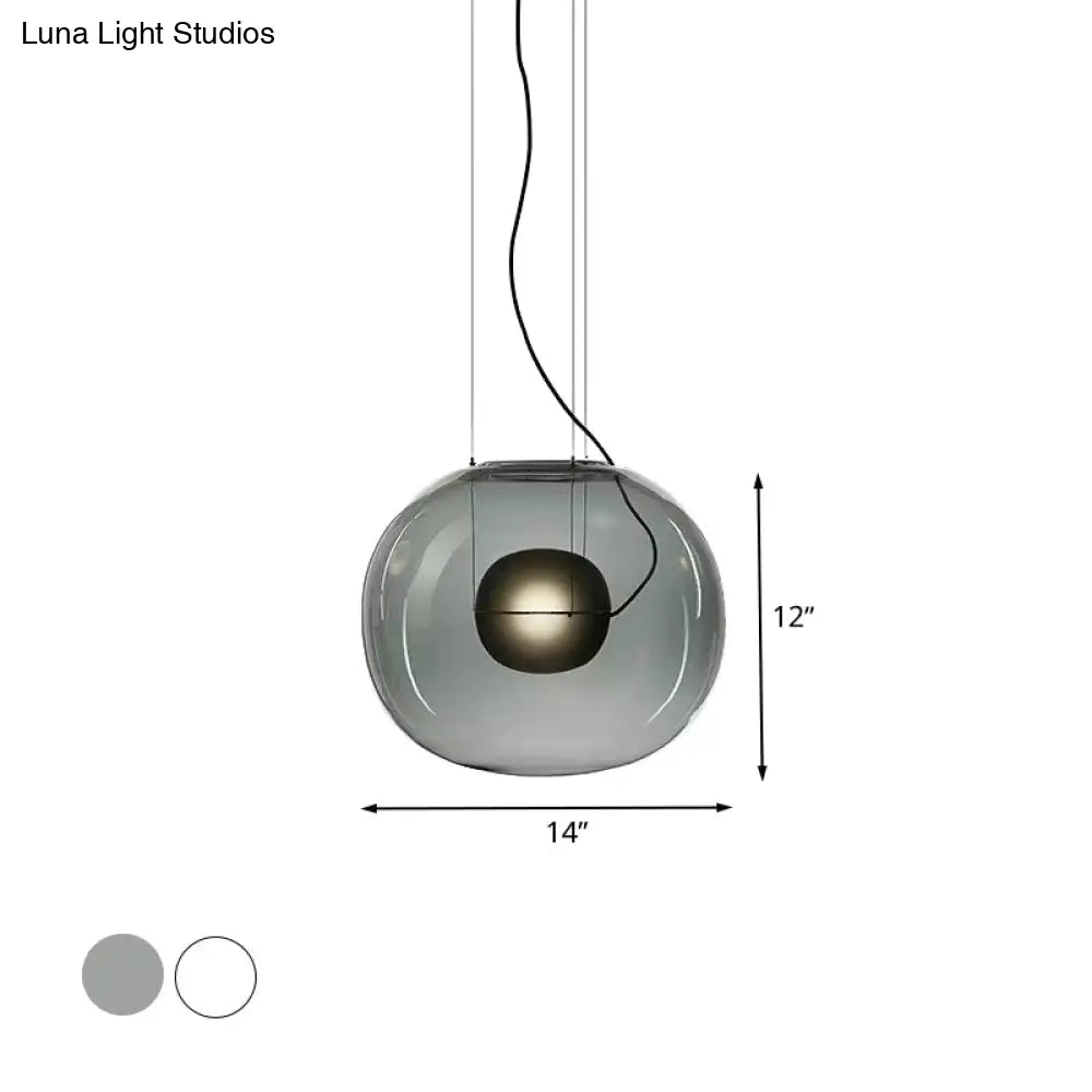 Modern Smoke Gray/Clear Glass Globe Pendant Light Fixture For Dining Room