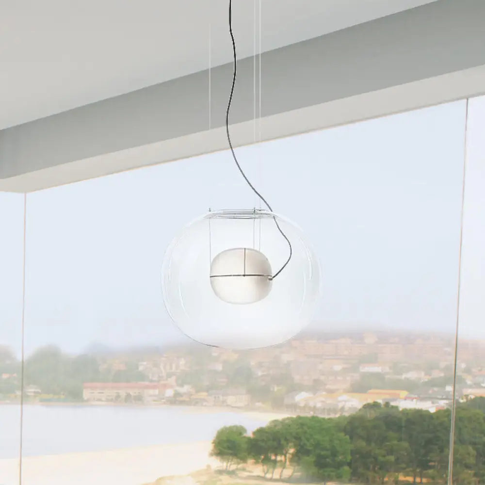 Modern Smoke Gray/Clear Glass Globe Pendant Light Fixture For Dining Room Clear