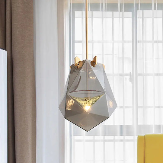 Modern Smoke Gray/Cognac Pendant Lamp With Geometric Glass Shade For Bedroom 10’/14’ Wide Gray / 10’