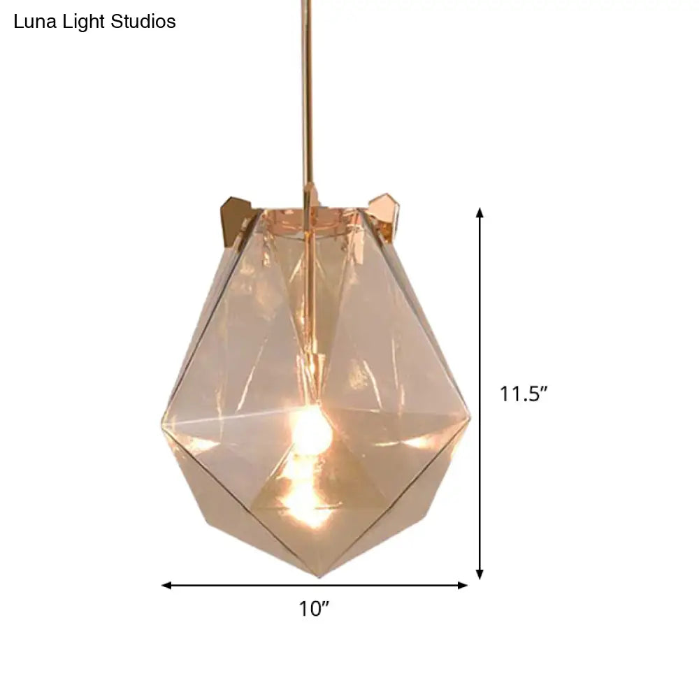 Modern Smoke Gray/Cognac Pendant Lamp With Geometric Glass Shade For Bedroom 10’/14’ Wide