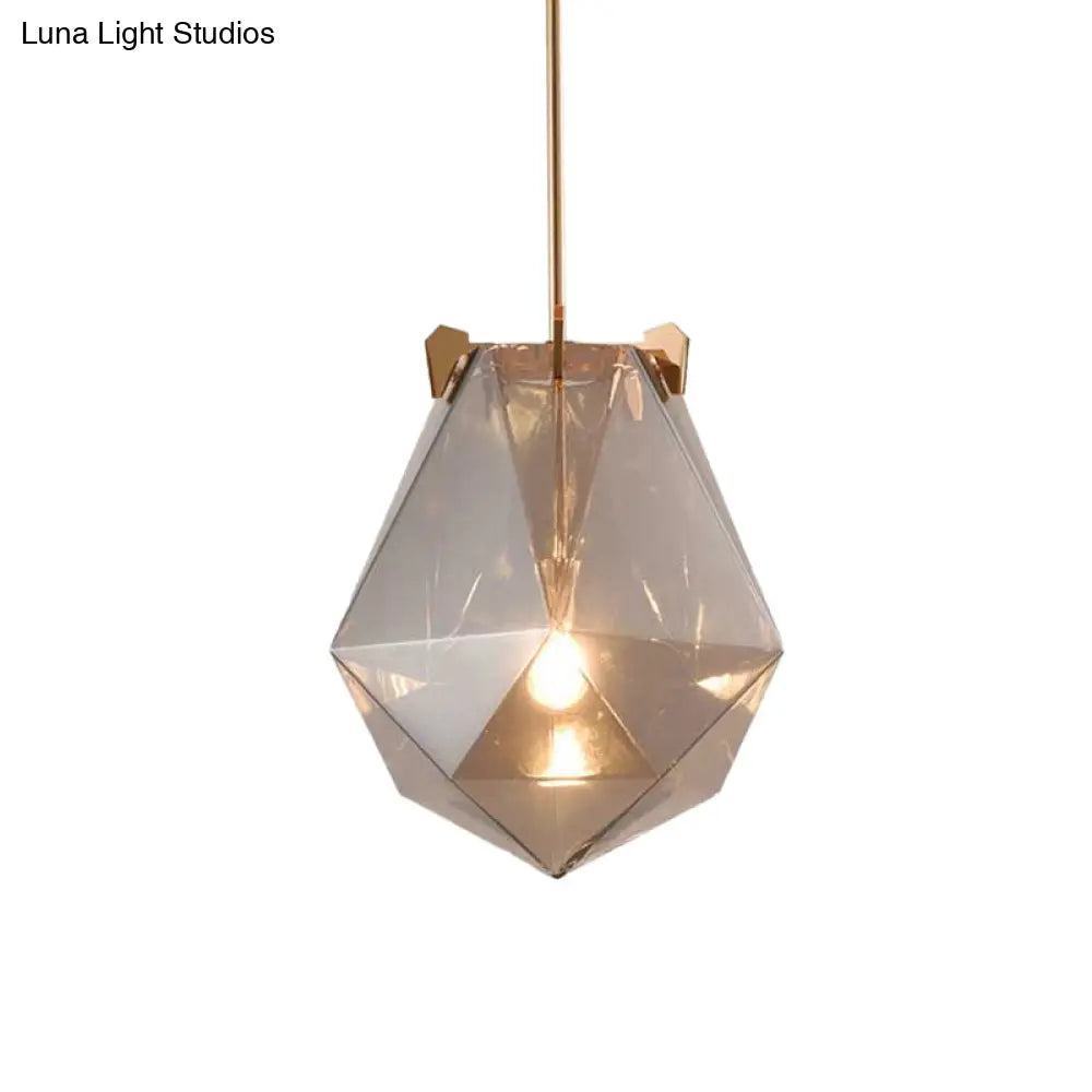 Modern Smoke Gray/Cognac Pendant Lamp With Geometric Glass Shade For Bedroom 10’/14’ Wide