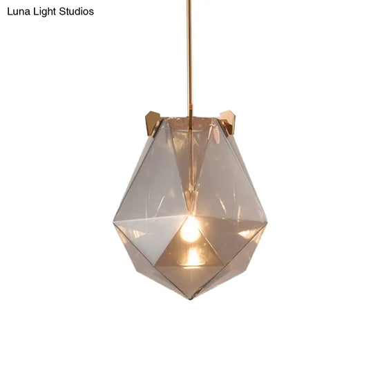 Modern Smoke Gray/Cognac Pendant Lamp With Geometric Glass Shade For Bedroom 10’/14’ Wide