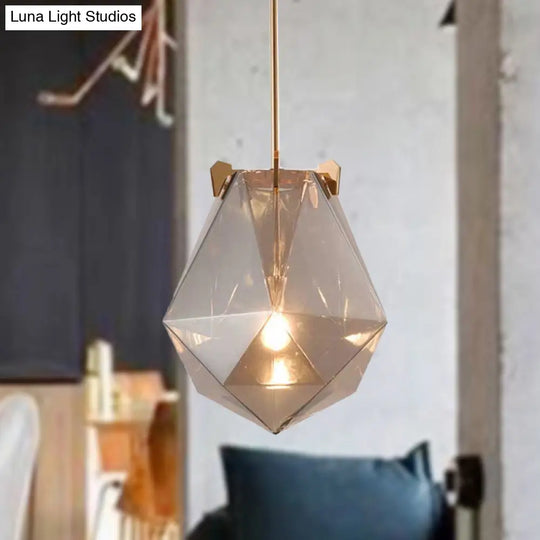 Modern Smoke Gray/Cognac Pendant Lamp With Geometric Glass Shade For Bedroom 10’/14’ Wide