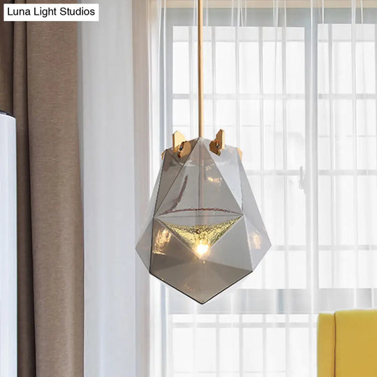 Modern 1 Light Bedroom Pendant Lamp - Smoke Gray/Cognac Geometric Glass Shade 10/14 Wide Gray / 10