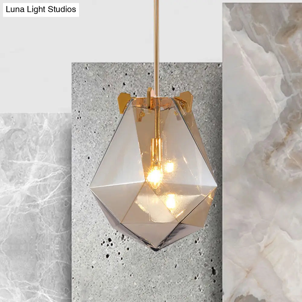 Modern 1 Light Bedroom Pendant Lamp - Smoke Gray/Cognac Geometric Glass Shade 10/14 Wide Cognac / 10