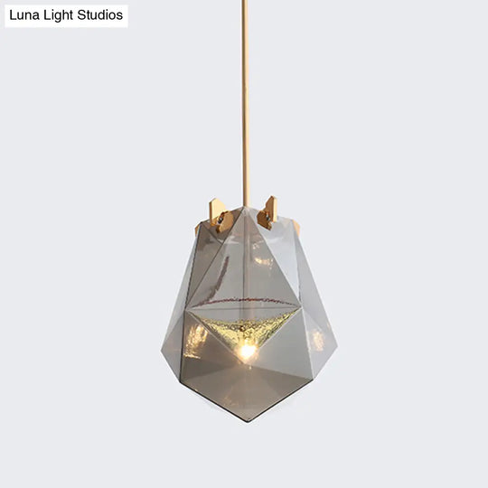 Modern Smoke Gray/Cognac Pendant Lamp With Geometric Glass Shade For Bedroom 10’/14’ Wide