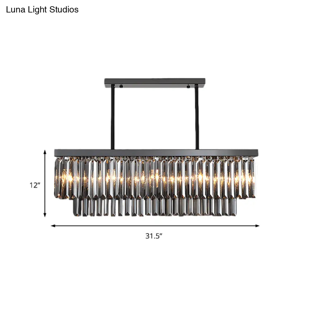 Modern Smoke Gray Crystal Block Island Lamp Chandelier - 10 Lights Rectangle Shape 31.5/39 Wide