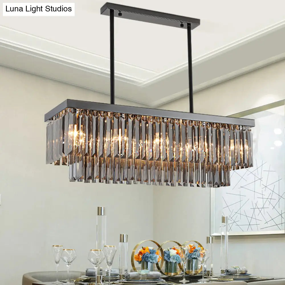 Modern Smoke Gray Crystal Block Island Lamp Chandelier - 10 Lights Rectangle Shape 31.5/39 Wide