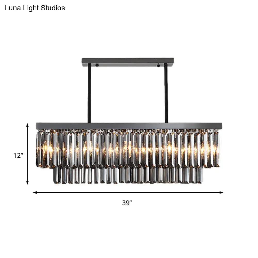 Modern Smoke Gray Crystal Block Island Lamp Chandelier - 10 Lights Rectangle Shape 31.5/39 Wide