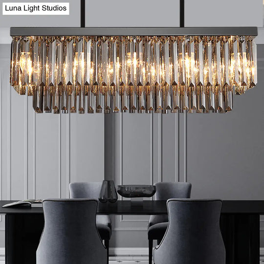 Modern Smoke Gray Crystal Block Island Lamp Chandelier - 10 Lights Rectangle Shape 31.5/39 Wide