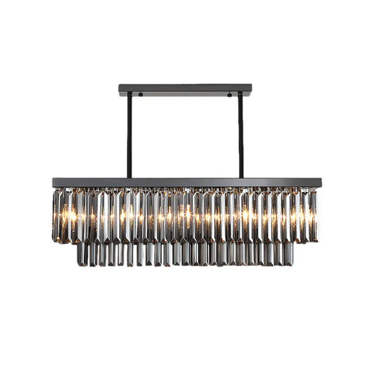 Modern Smoke Gray Crystal Block Island Lamp Chandelier - 10 Lights Rectangle Shape 31.5/39 Wide