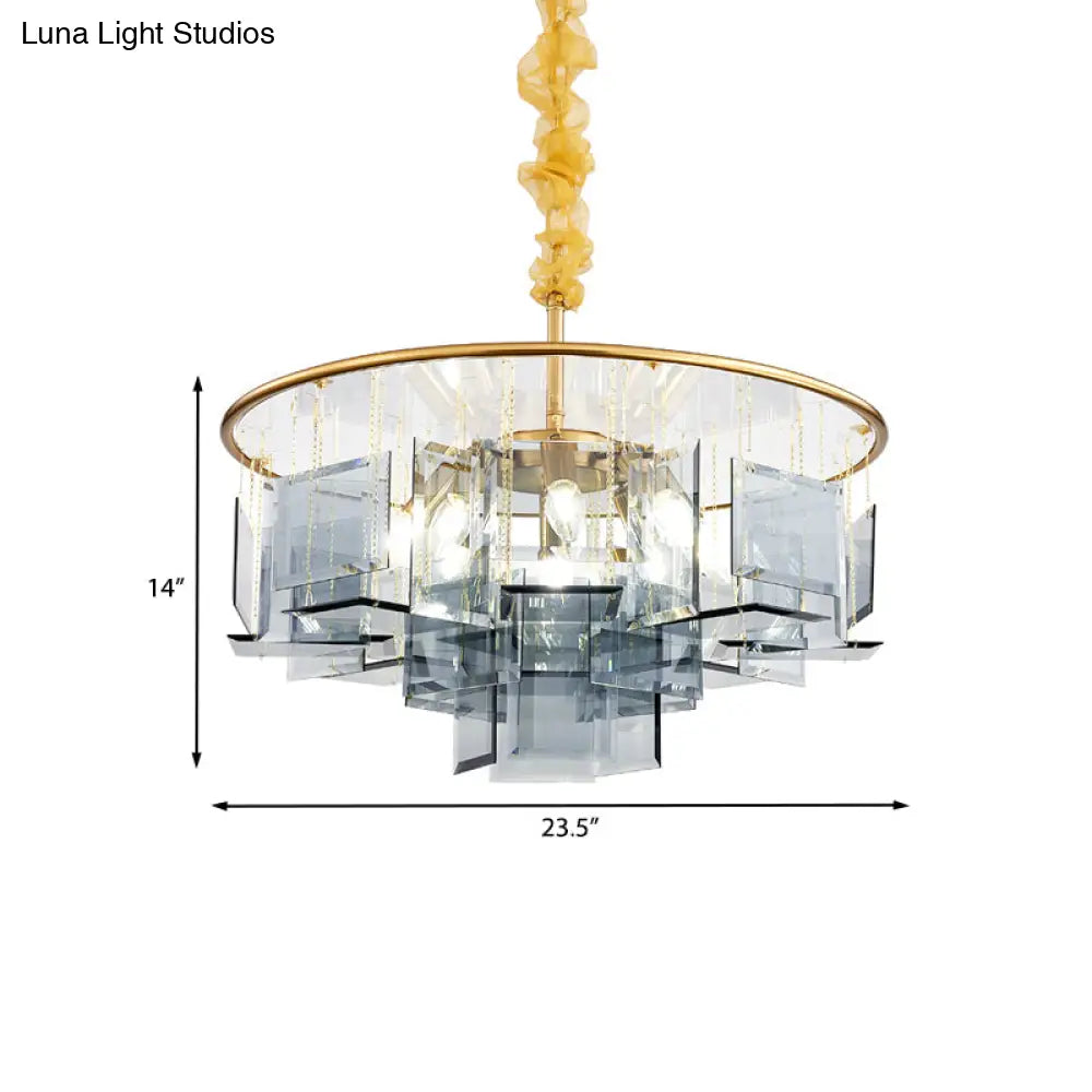 Modern Smoke Gray Crystal Chandelier Pendant Light With 8 Circle Design Lights