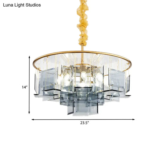 Modern Smoke Gray Crystal Chandelier Pendant Light With 8 Circle Design Lights