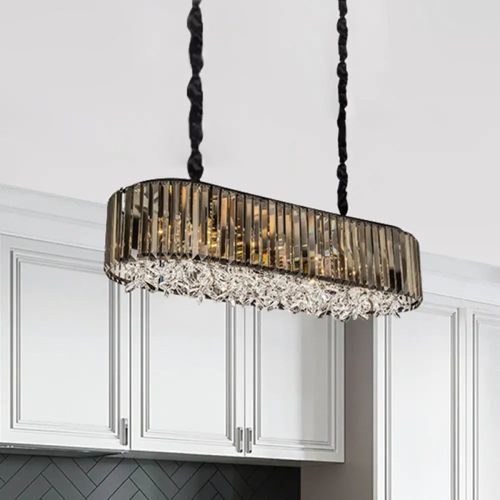 Modern Smoke Gray Crystal Pendant Light For Dining Room Island - 6 Heads 3 Sided Design