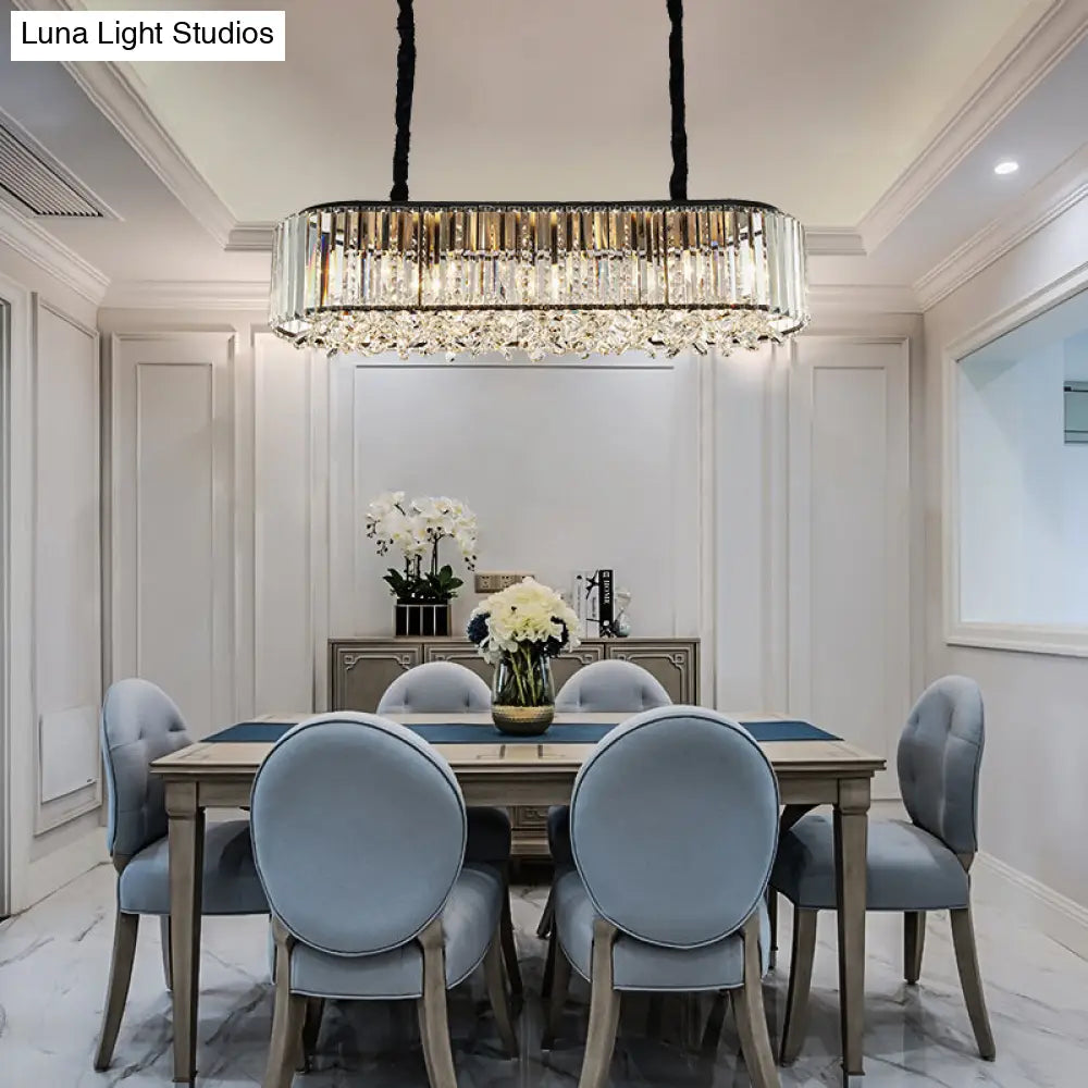 Modern Smoke Gray Crystal Pendant Light For Dining Room Island - 6 Heads 3 Sided Design