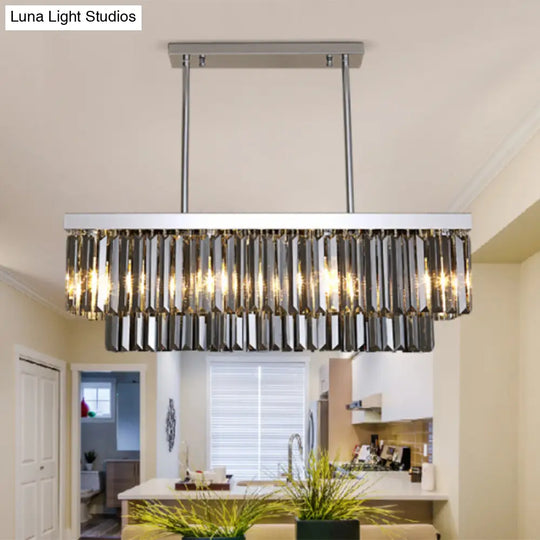 Modern Smoke Gray Crystal Rectangle Chandelier: 6/8/10 Heads Dining Room Lighting