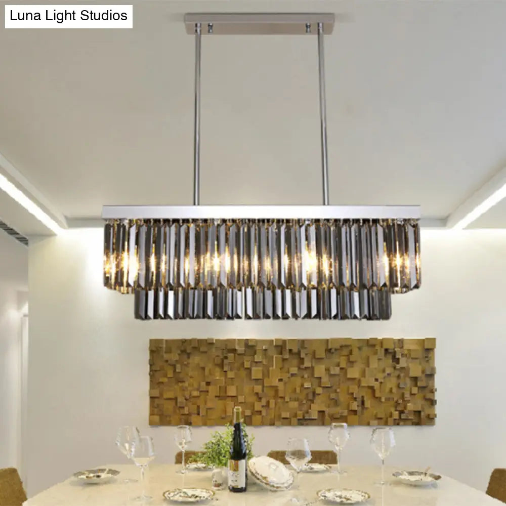 Modern Smoke Gray Crystal Rectangle Chandelier: 6/8/10 Heads Dining Room Lighting