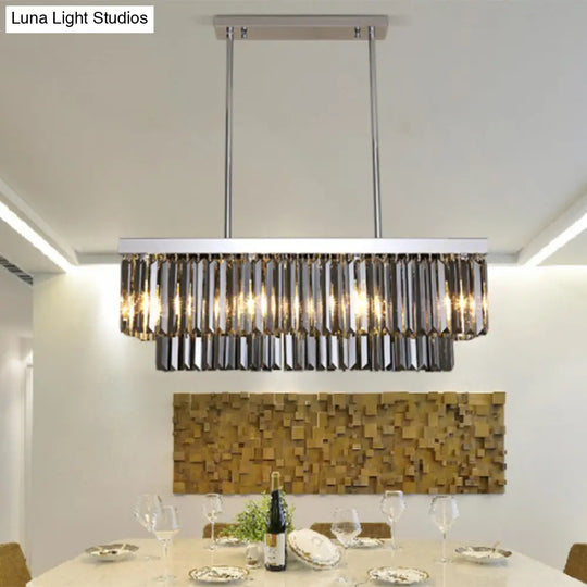 Modern Smoke Gray Crystal Rectangle Chandelier: 6/8/10 Heads Dining Room Lighting