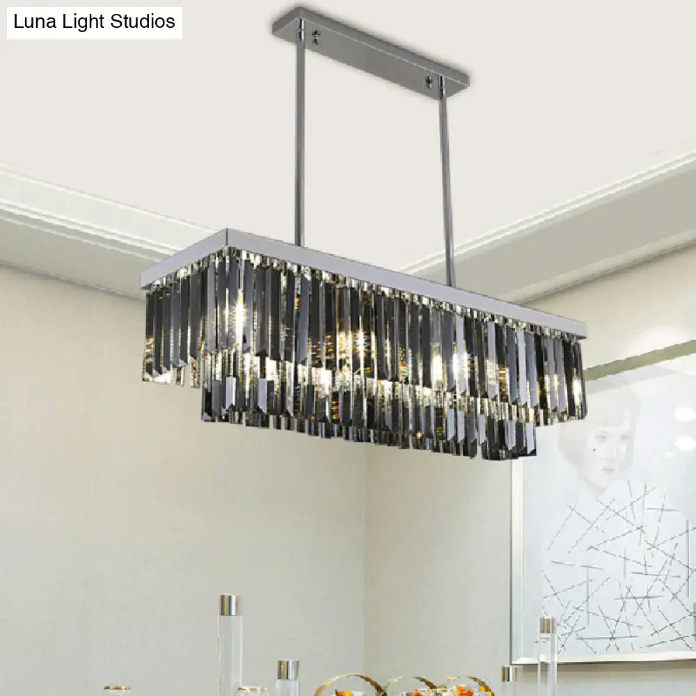 Modern Smoke Gray Crystal Rectangle Chandelier: 6/8/10 Heads Dining Room Lighting