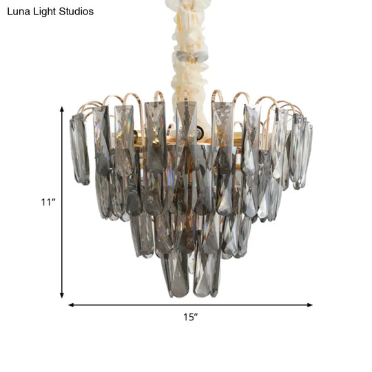 Modern Smoke Gray Crystal Tiered Chandelier Lamp - 7-Light Bedroom Pendant Light Kit