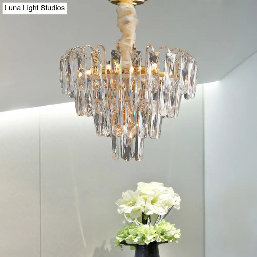 Modern Smoke Gray Crystal Tiered Chandelier Lamp - 7-Light Bedroom Pendant Light Kit