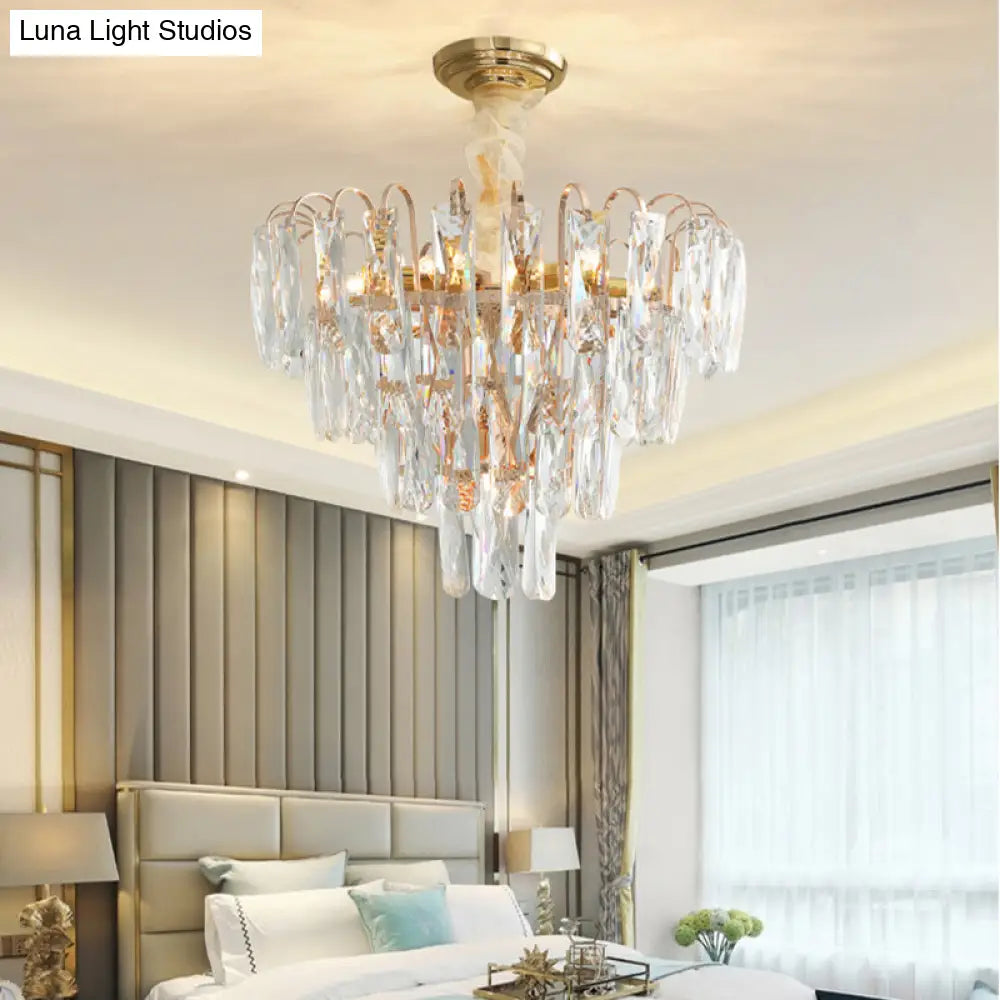 Modern Smoke Gray Crystal Tiered Chandelier Lamp - 7-Light Bedroom Pendant Light Kit