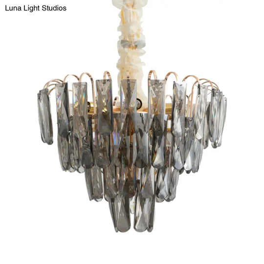 Modern Smoke Gray Crystal Tiered Chandelier Lamp - 7-Light Bedroom Pendant Light Kit