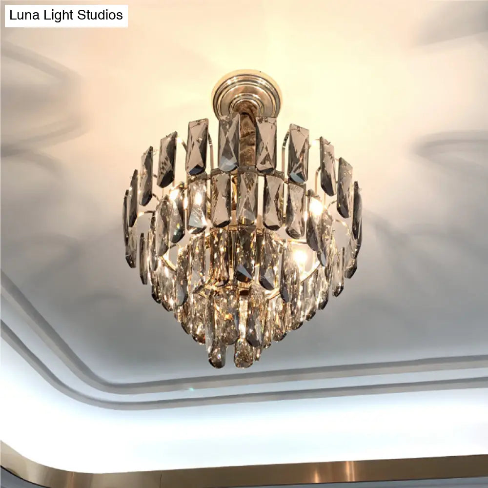 Modern Smoke Gray Crystal Tiered Chandelier Lamp - 7-Light Bedroom Pendant Light Kit