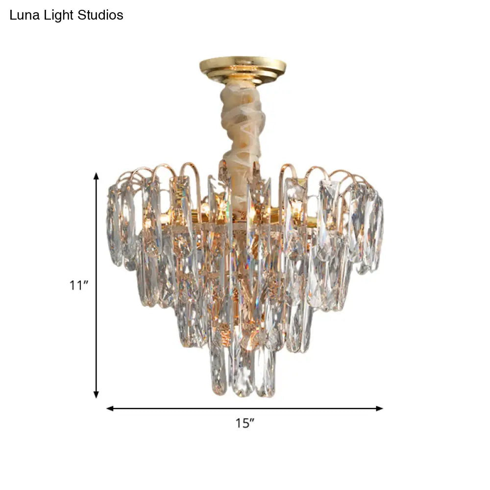 Modern Smoke Gray Crystal Tiered Chandelier Lamp - 7-Light Bedroom Pendant Light Kit