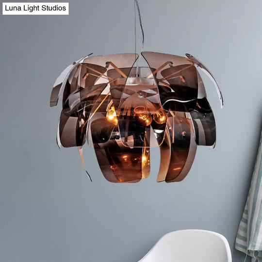 Modern Smoke Gray Glass Flower Chandelier Pendant Light For Living Room Ceiling (4-Bulb)