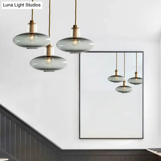 Modern Smoke Gray Glass Pendant Light Fixture - Oval Hanging Lamp Kit With Brass 1 Head